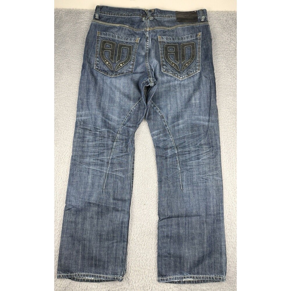 Artful Dodger Baggy Wide Leg Jeans Mens 38x34 Embroidered AD Pockets Blue Denim